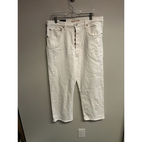 Levi’s Ribcage Straight Ankle Jeans White Beige Women’s Size 33 33x27 High Rise - Picture 1 of 8